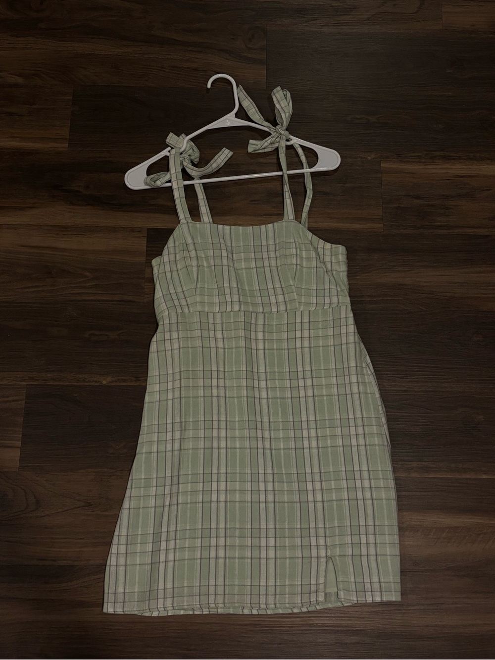Hollister Light Green Plaid Tie-Shoulder Mini Dress